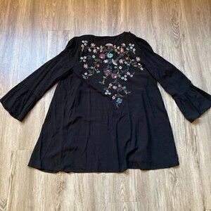 Charming Charlie Black Boho Embroidered Floral Lace Cardigan Size S